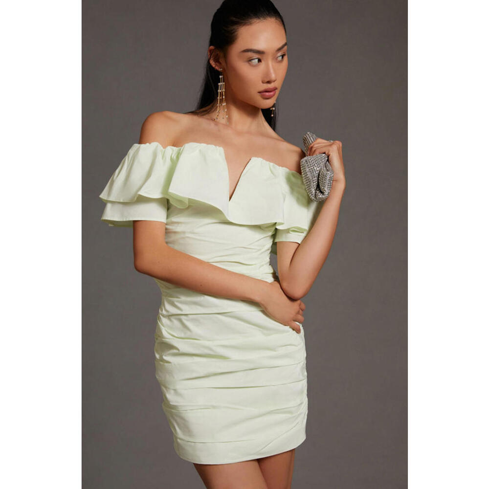 Maeve - Ruched Off-the-Shoulder Dress, light green, size 4P